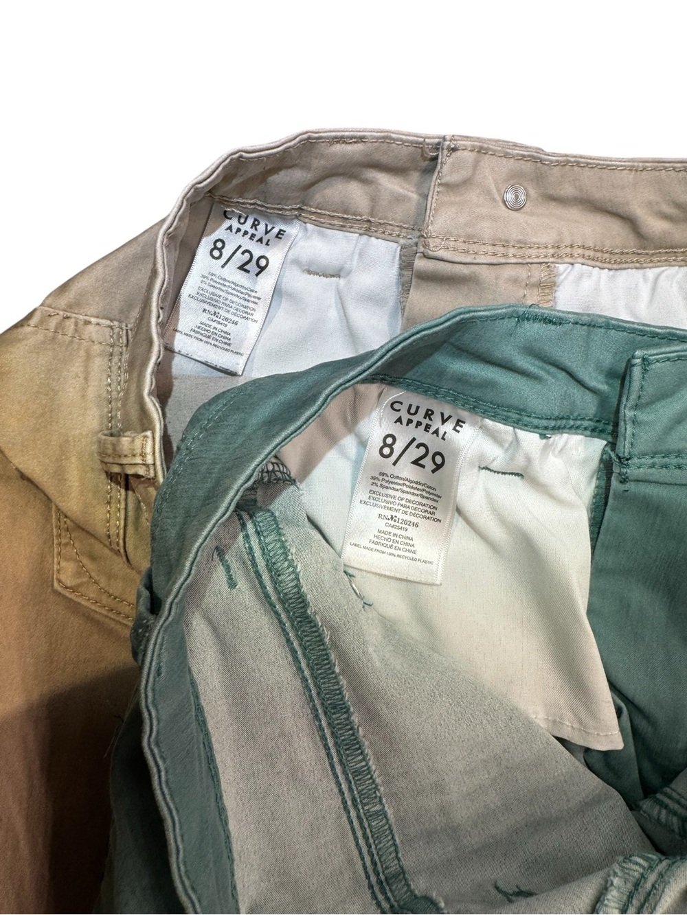 2 pair CURVE APPEAL Jeggings in Mint and Beige/Khaki Slim Stretch Pants, 8/29 - Picture 8 of 15